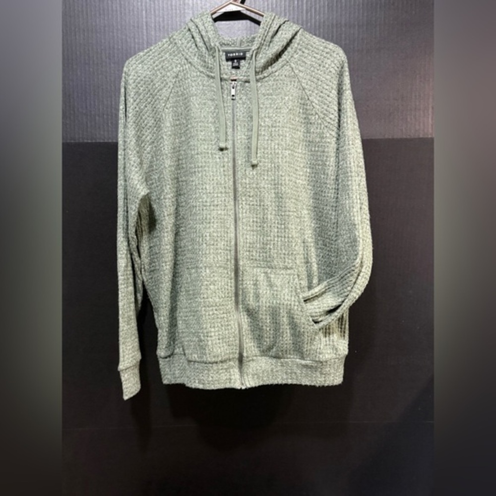 🧿Torrid Heathered Sage Green Full Zip-Up Brushed Waffle Hoodie